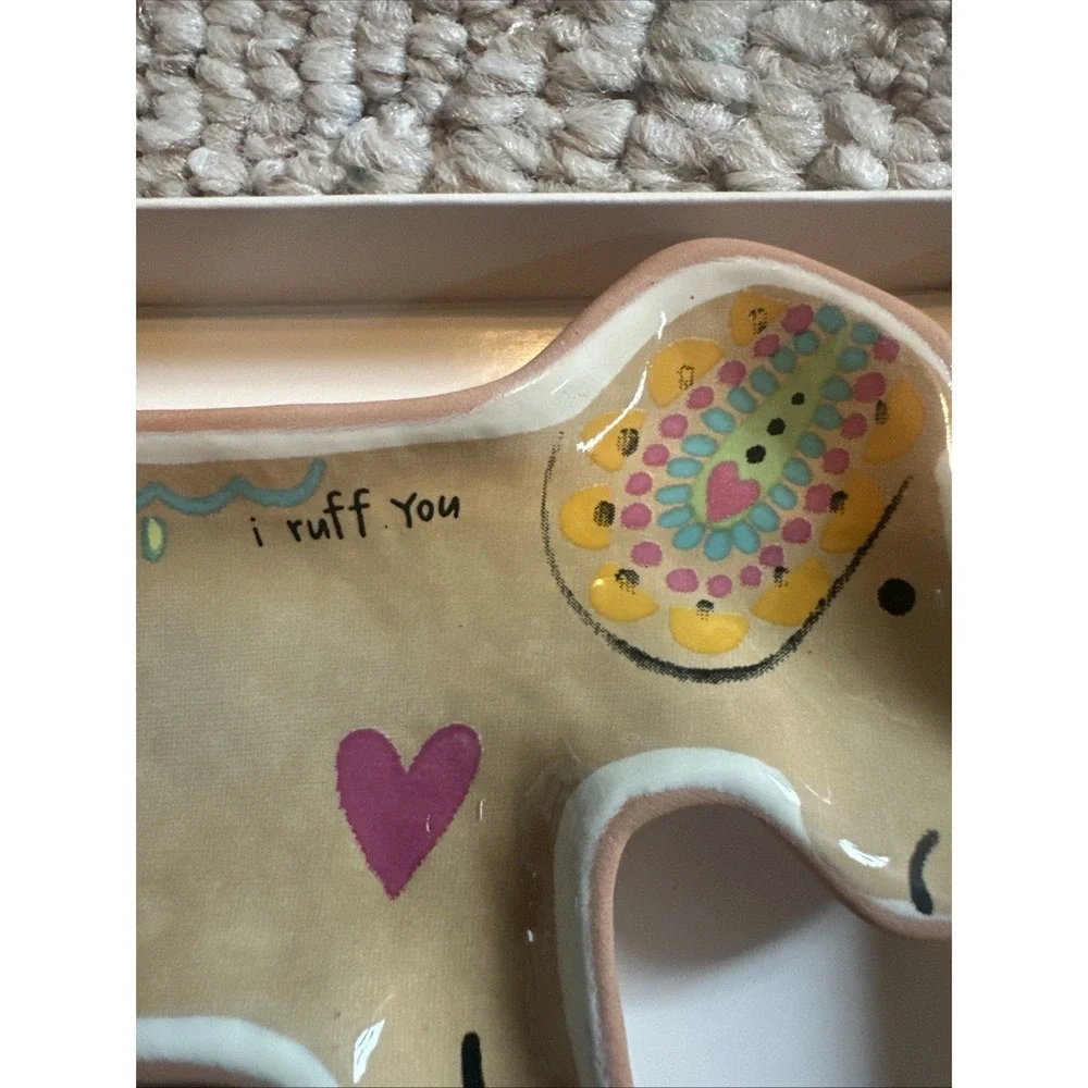 Glazed Terracotta Puppy Love Dog Trinket Tray Jewelry Dish‎ NIB